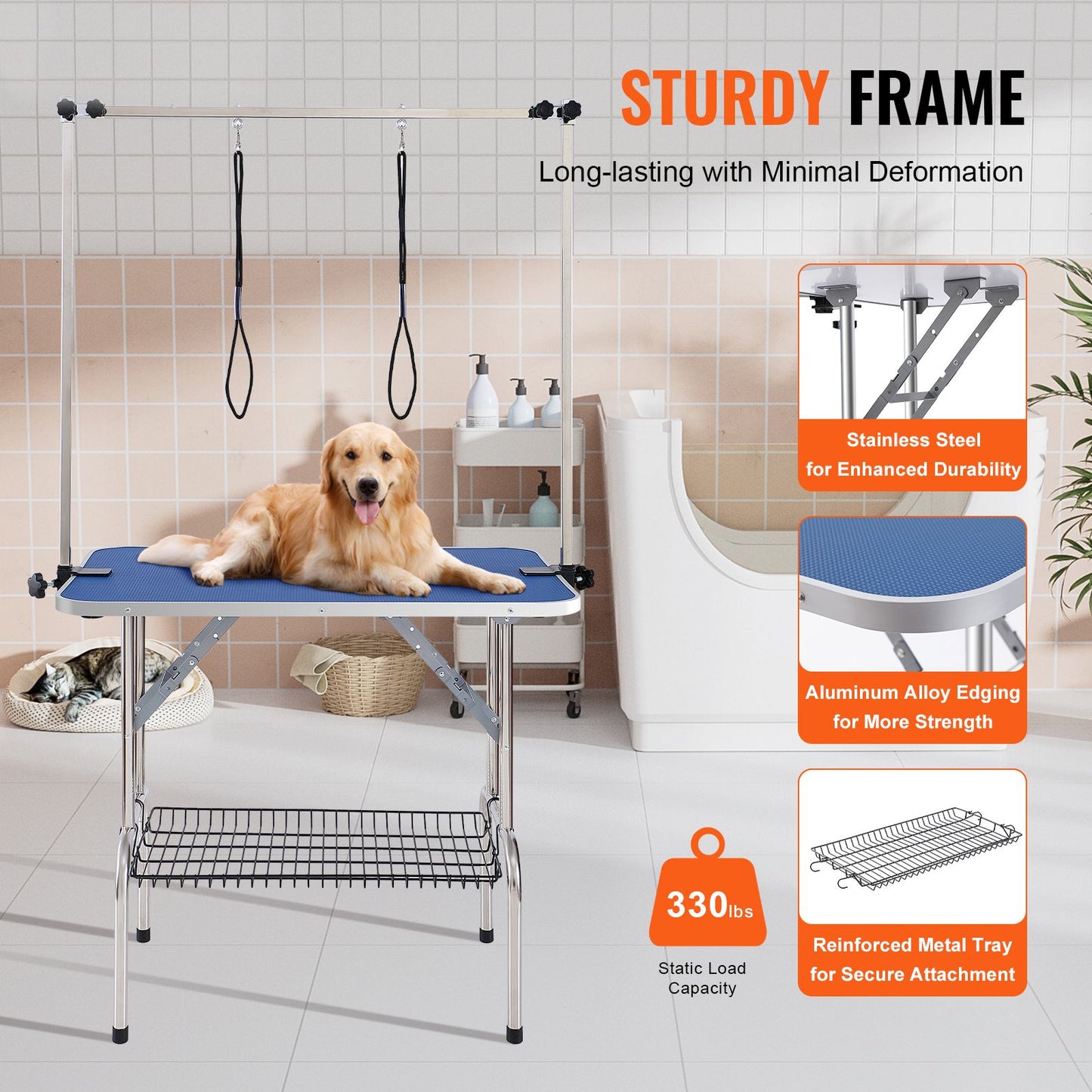 VEVOR Pet Grooming Table Two Arms with Clamp, 915 x 610mm Dog Grooming Station, Foldable Pets Grooming Stand for Medium and Small Dogs, Free Two No Sit Haunch Holder with Grooming Loop, Bearing 150kg