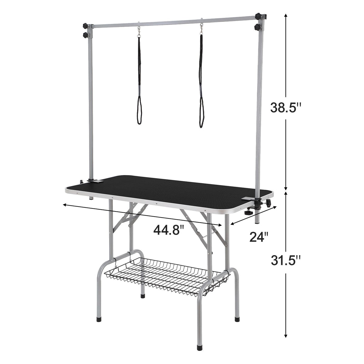 Pet Grooming Table Two Arms with Clamp, 117cm Dog Grooming Station, Foldable Pets Grooming Stand for Medium and Small Dogs, Free Two No Sit Haunch Holder with Grooming Loop, Bearing 149.7kg