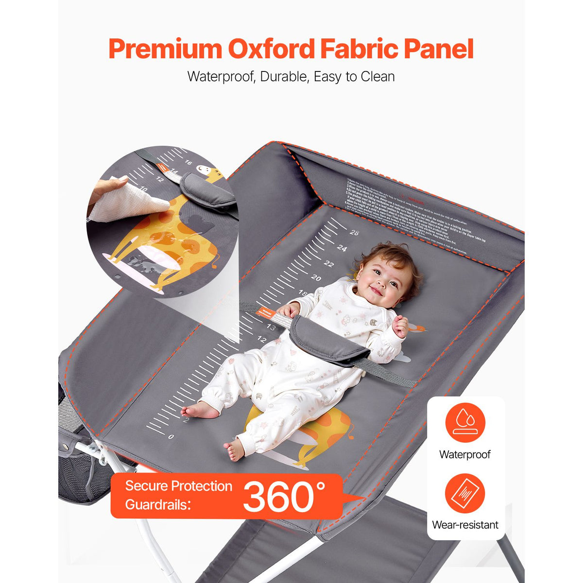 Baby Changing Table, Foldable Diaper Change Station with Side Basket, Adjustable Height Portable Changing Table with Lockable Wheels, Multi-Functional Storage Organizer Nursery, Dark Gray