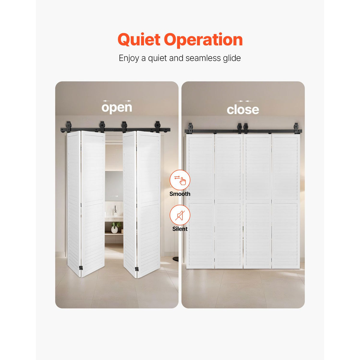 Bi-Folding Sliding Barn Door Hardware Track Kit, 52" Top Mount Track Kit, Slide Smoothly & Quietly, Heavy Duty, Easy to Install, Suitable for Four 12" Closet Pantry Laundry Doors (Not Included)