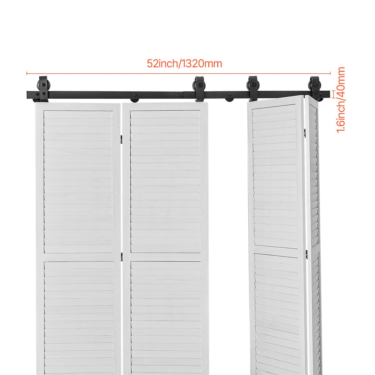 Bi-Folding Sliding Barn Door Hardware Track Kit, 52" Top Mount Track Kit, Slide Smoothly & Quietly, Heavy Duty, Easy to Install, Suitable for Four 12" Closet Pantry Laundry Doors (Not Included)