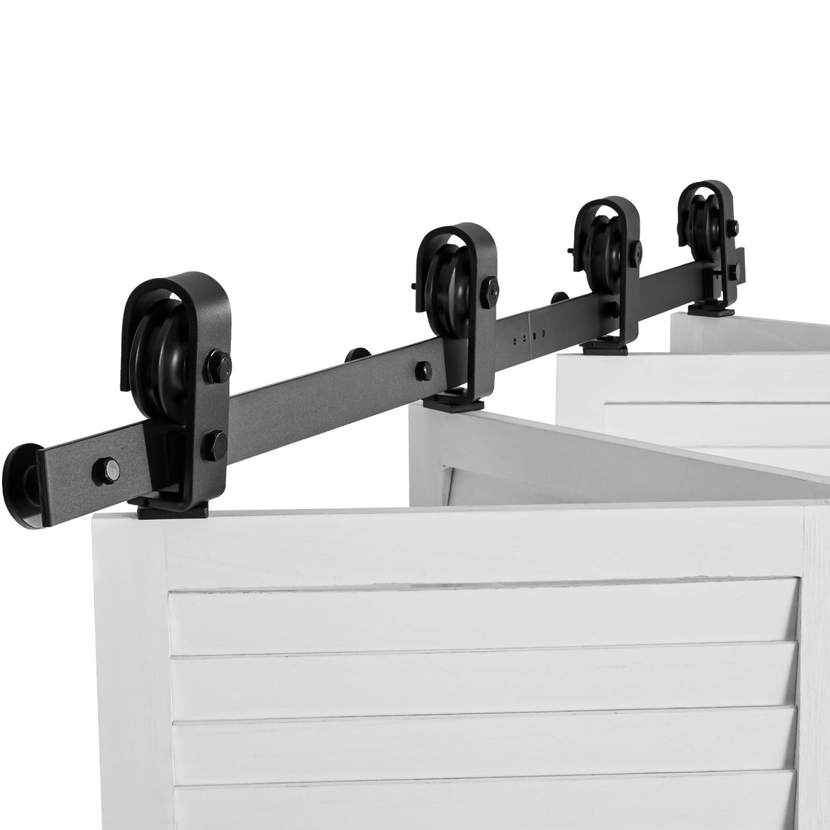 Bi-Folding Sliding Barn Door Hardware Track Kit, 52" Top Mount Track Kit, Slide Smoothly & Quietly, Heavy Duty, Easy to Install, Suitable for Four 12" Closet Pantry Laundry Doors (Not Included)