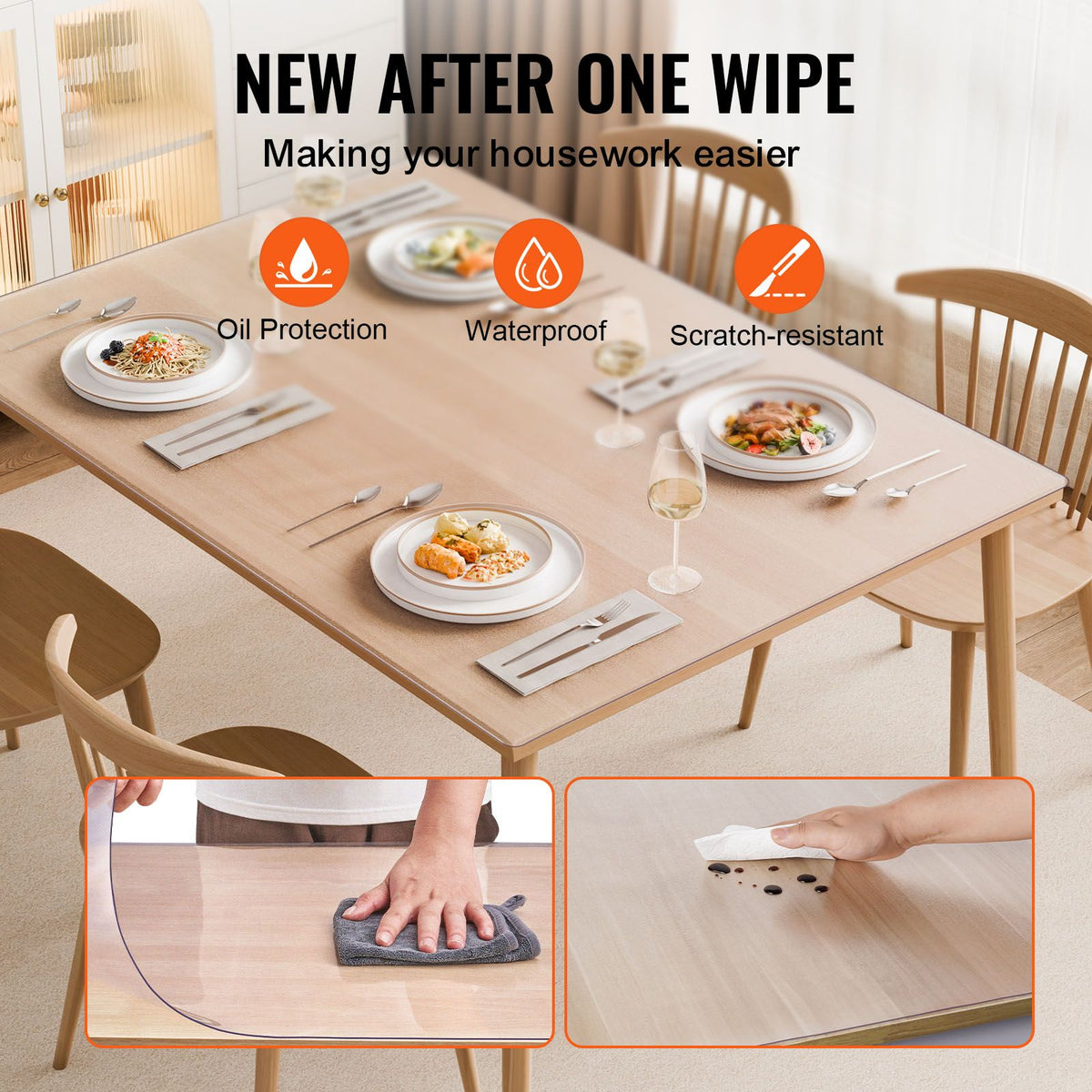 Plastic Table Cover, 42 x 60 Inch 1.5 mm Thick Frosted Table Protector, Rectangle PVC Desk Mat, Waterproof & Easy Cleaning Desk Pad Tablecloth, for Office Dresser Dining Room Table Night Stand
