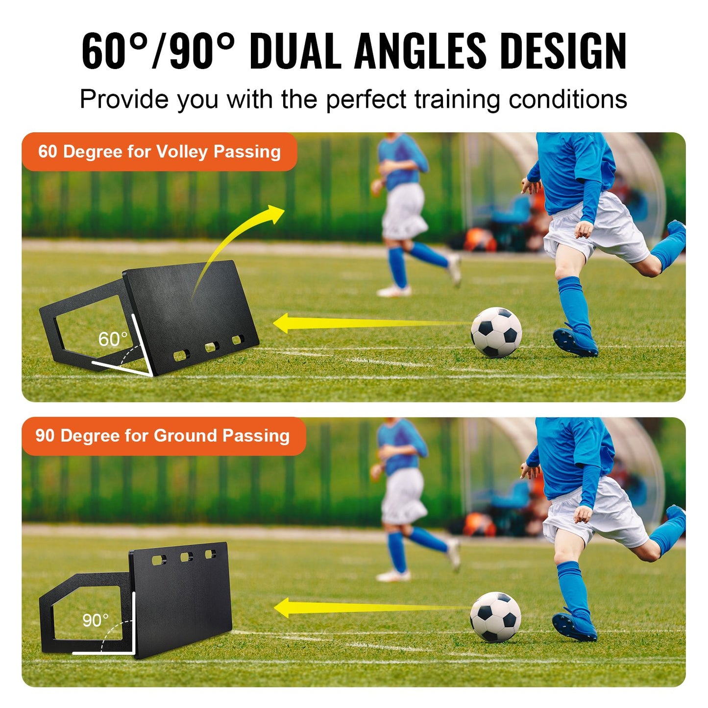 VEVOR Soccer Rebounder Board, 100x40 cm Portable Soccer Wall with 2 Angles Rebound, Foldable HDPE Kickback Rebound Board, Soccer Training Equipment for Kids and Adults, Passing & Shooting Practice