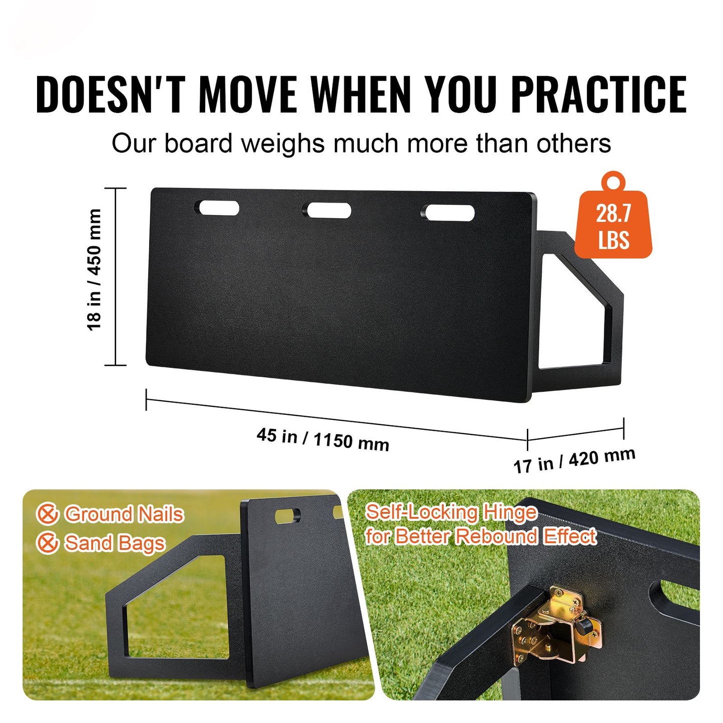 VEVOR Soccer Rebounder Board, 115x45 cm Portable Soccer Wall with 2 Angles Rebound, Foldable HDPE Kickback Rebound Board, Soccer Training Equipment for Kids and Adults, Passing & Shooting Practice