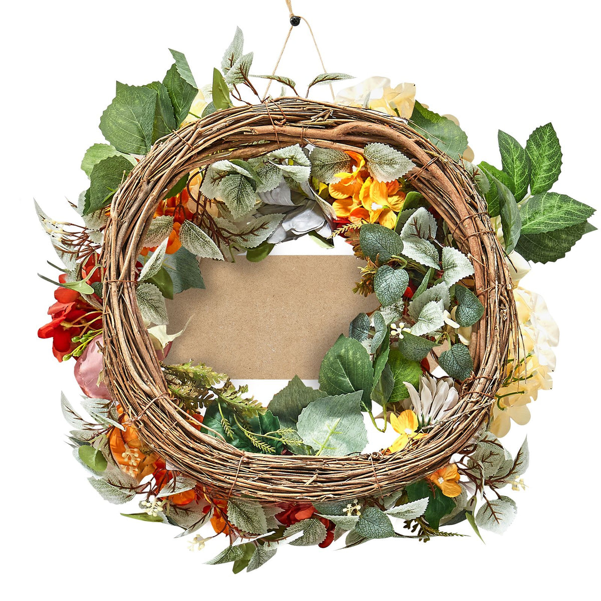 Artificial Decorative Wreath 60.96 cm Red Orange Yellow Hydrangeas Roses