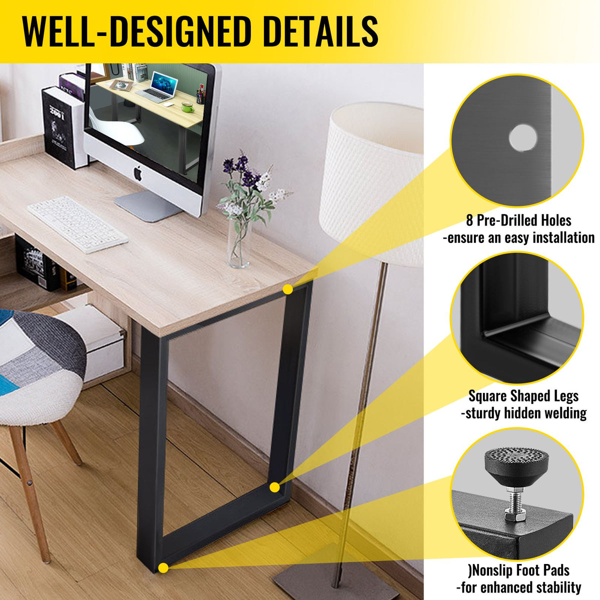 VEVOR Black Table Legs Frame Metal Dining Table Desk 600X720MM