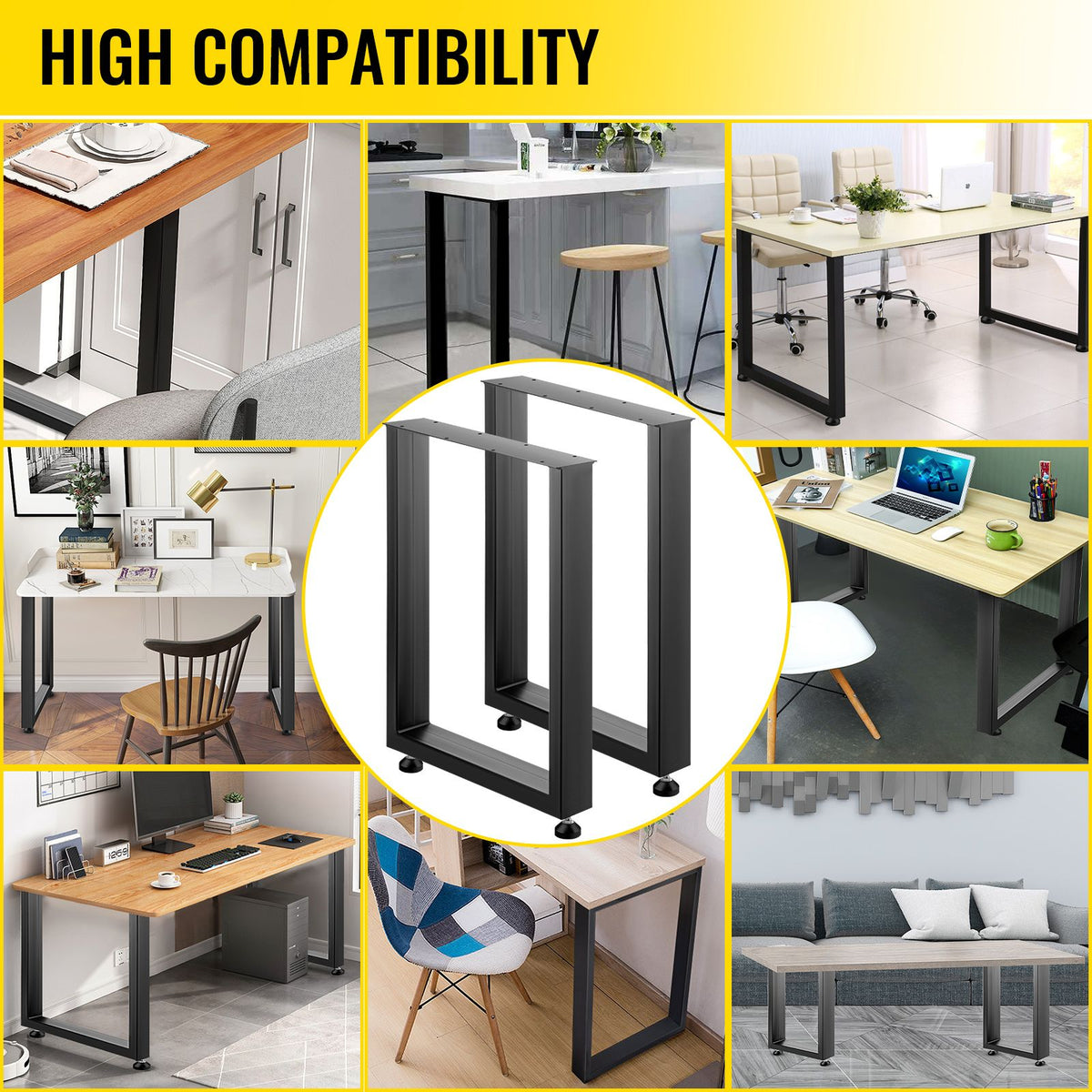 VEVOR Black Table Legs Frame Metal Dining Table Desk 600X720MM