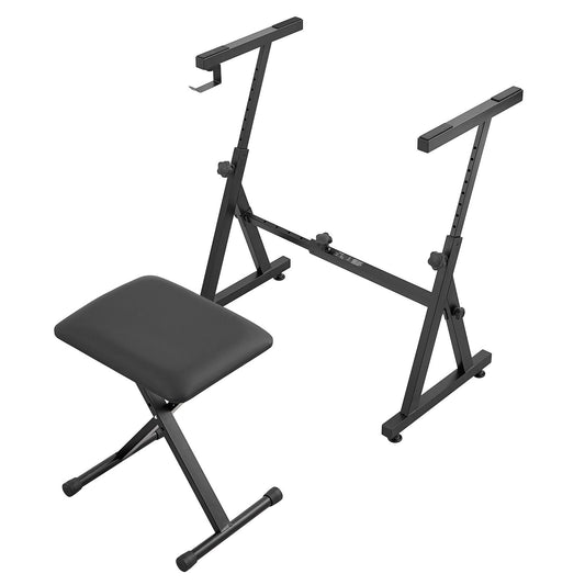 VEVOR Piano Keyboard Stand and Bench Set, Z Style, Heavy-Duty Digital Piano Music Stand and Seat, 250 lbs Capacity with Adjustable Piano Bench Width Height Wheels, Fits for 54-88 Key Electric Pianos