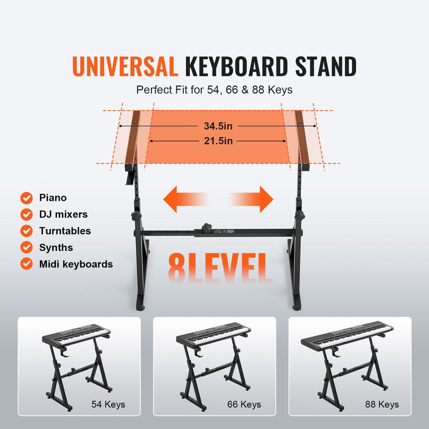 VEVOR Piano Keyboard Stand and Bench Set, Z Style, Heavy-Duty Digital Piano Music Stand and Seat, 250 lbs Capacity with Adjustable Piano Bench Width Height Wheels, Fits for 54-88 Key Electric Pianos