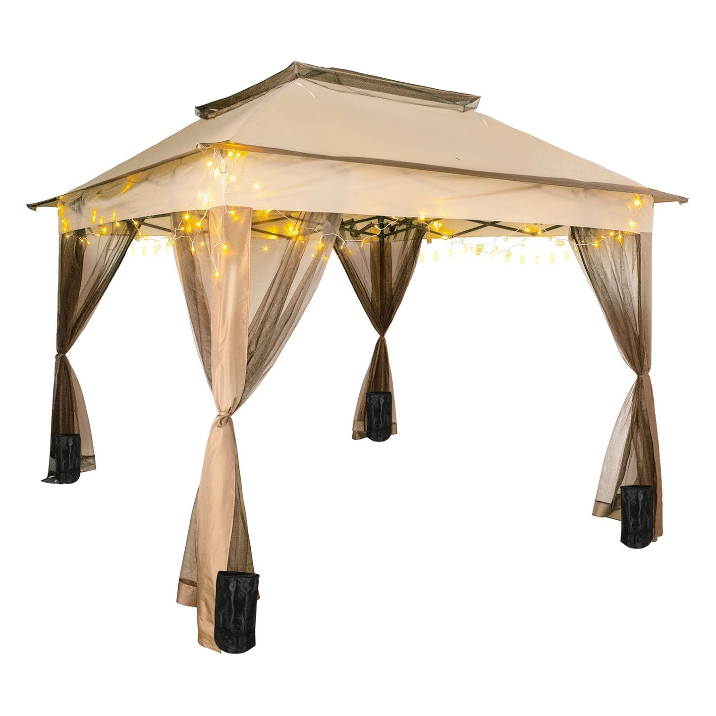 VEVOR Outdoor Canopy Gazebo Tent, Portable Canopy Shelter with 11\'x11\' Large Shade Space for Party, Backyard, Patio Lawn and Garden, 4 Sandbags, Carrying Bag and Netting Included, Brown