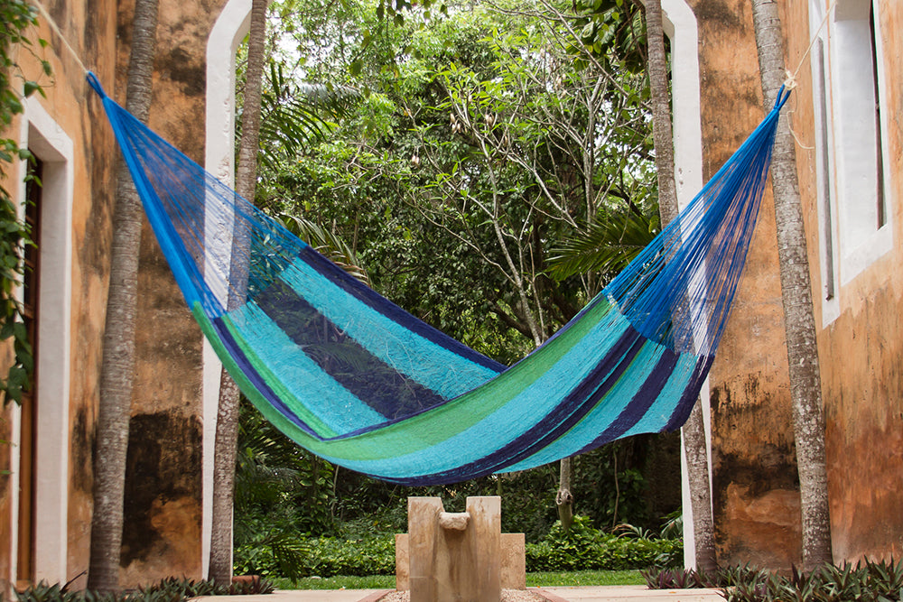 Mayan Legacy Single Size Cotton Mexican Hammock in Oceanica Colour