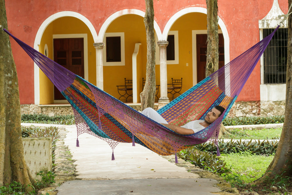 Outdoor Cotton Mayan Legacy Hammock with Hand Crocheted Tassels King Size - Colorina