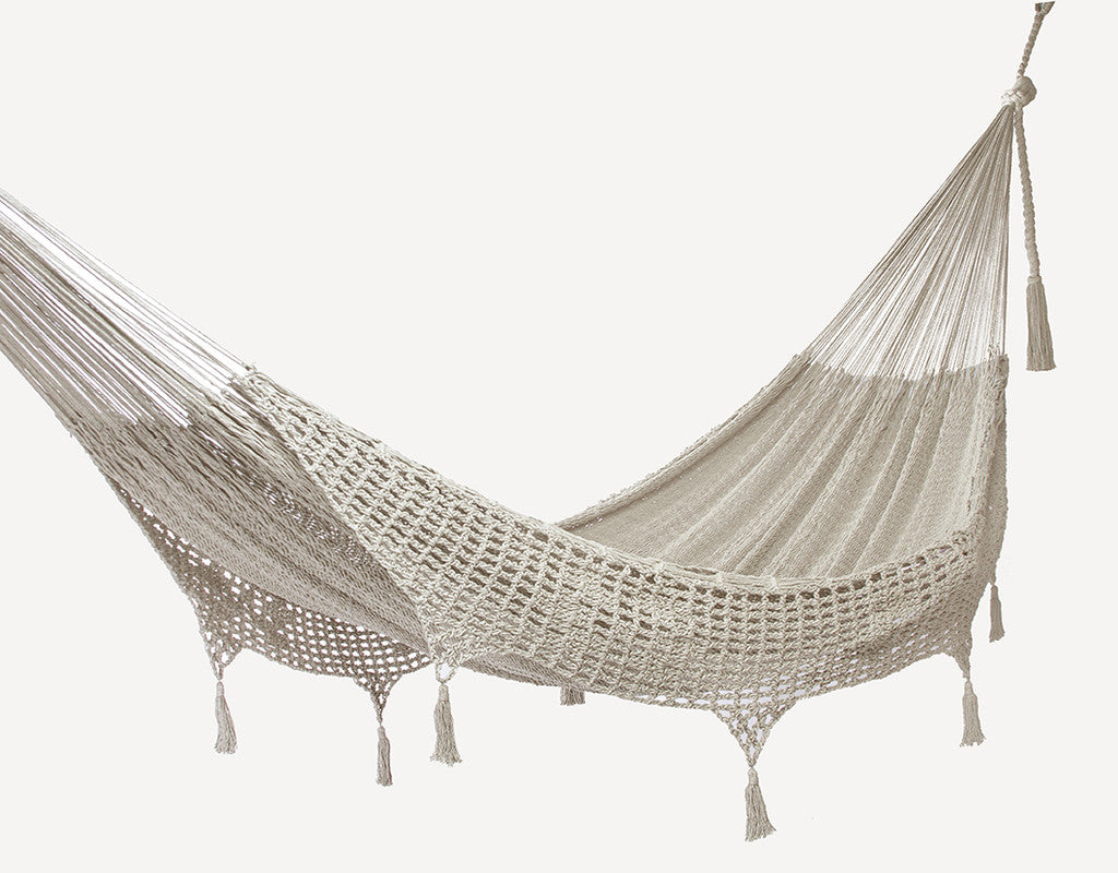 Deluxe Outdoor Cotton Mexican Hammock in Cream Colour Queen Size