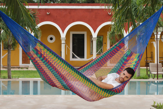 Mayan Legacy King Size Outdoor Cotton Mexican Hammock - Mexicana Color