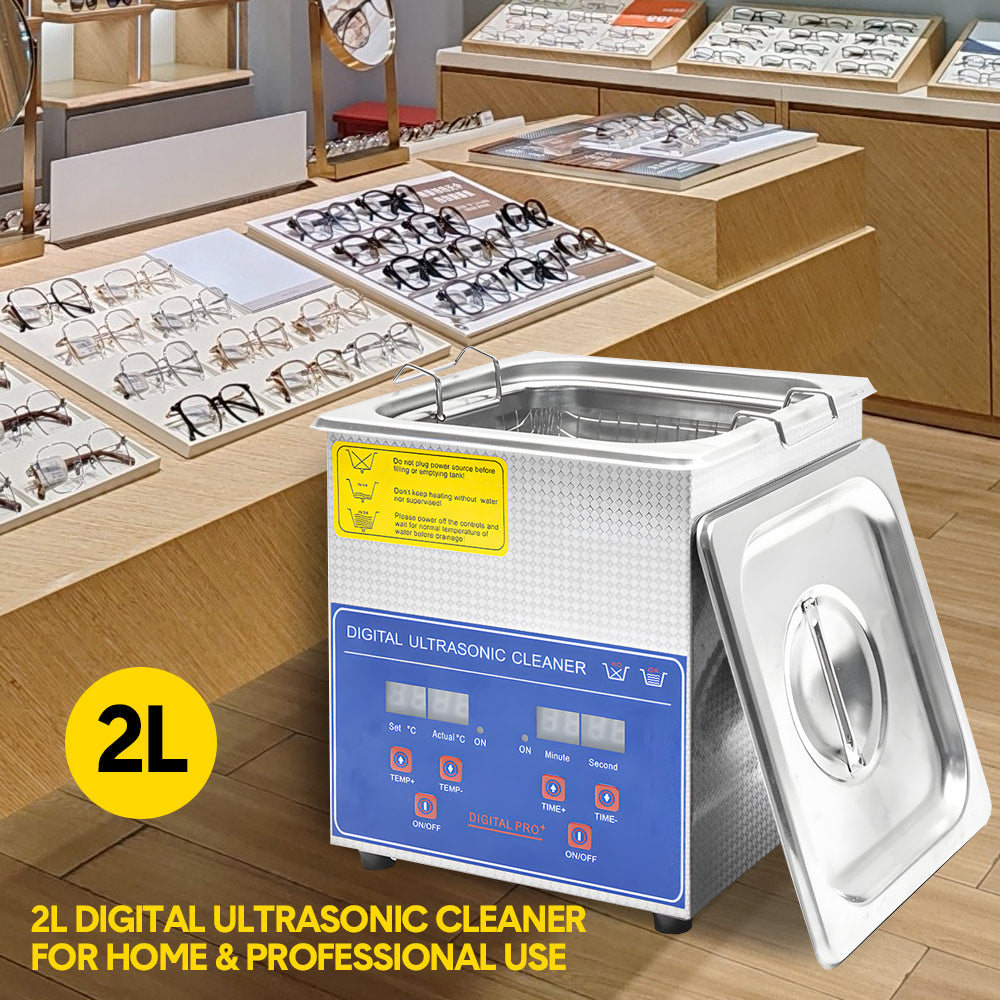 2L Ultrasonic Cleaner Lab-Grade Stainless Steel Ultrasonic Cleaning Machine Digital Heating Timer and Basket for Home and Commercial Jewellery Eyeglass
