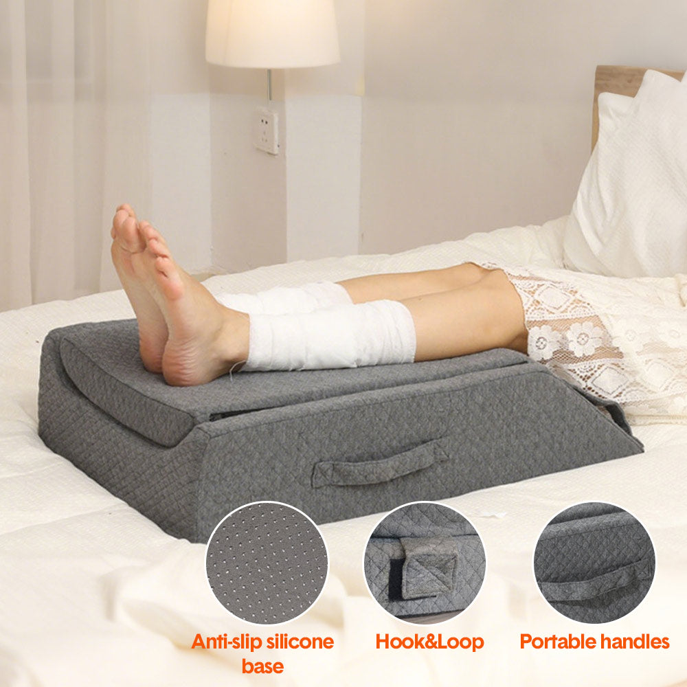 Leg Wedge Ergonomic Booster 3-Height Adjustable Memory Foam Leg Support Pillow with Washable Cover for Ankle Foot Rest Surgery Recovery and Pain Relief