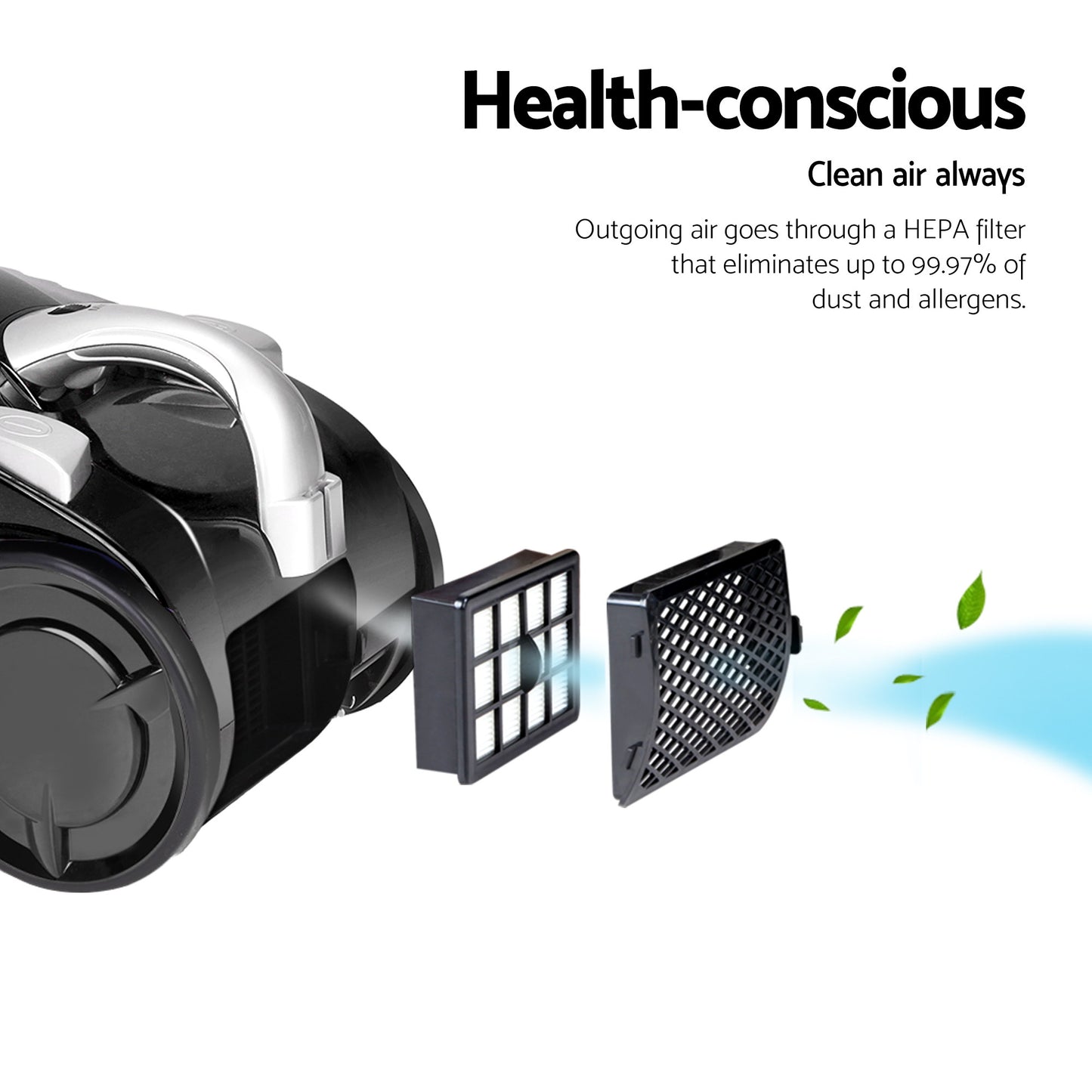 Bagless vacuum cleaner with cleaner head and fitted adapter