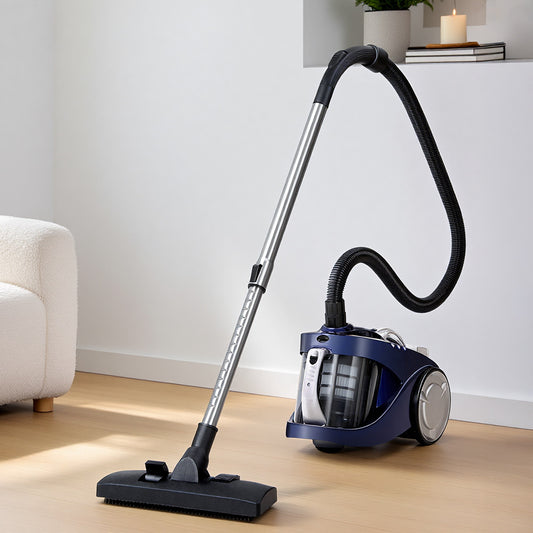 Blue vacuum cleaner bagless with floor head and swivel connector