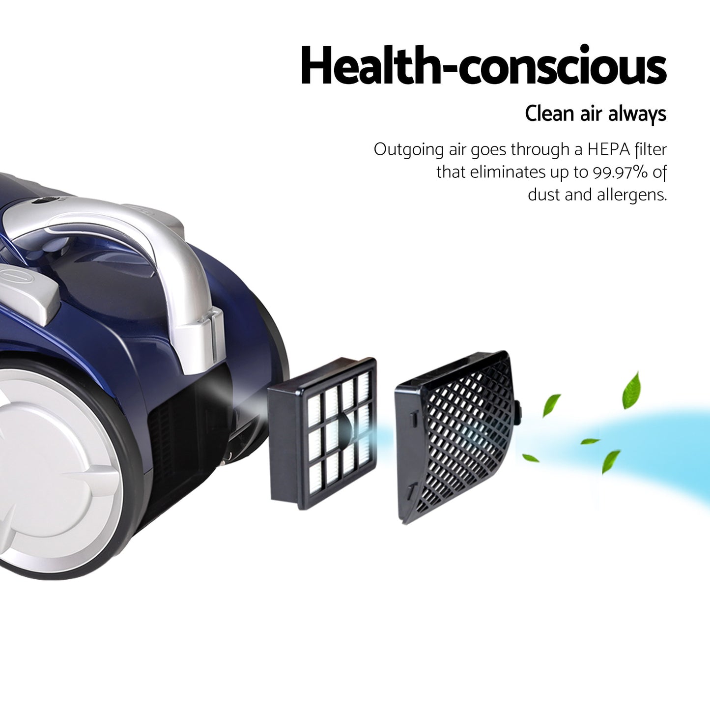 Blue vacuum cleaner bagless with filter parts and replacement fittings