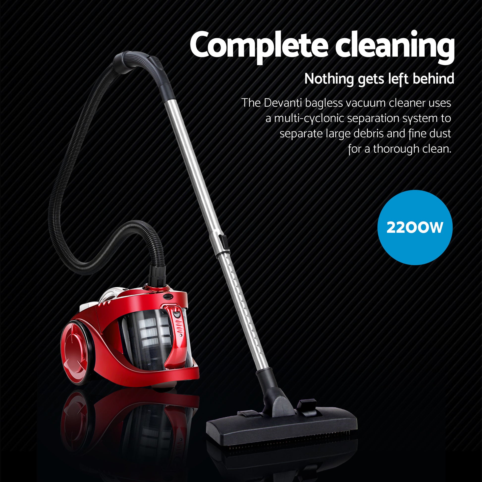 Bagless Vacuum Cleaner Cyclonic 2200W with Hepa Filter Office Car Red