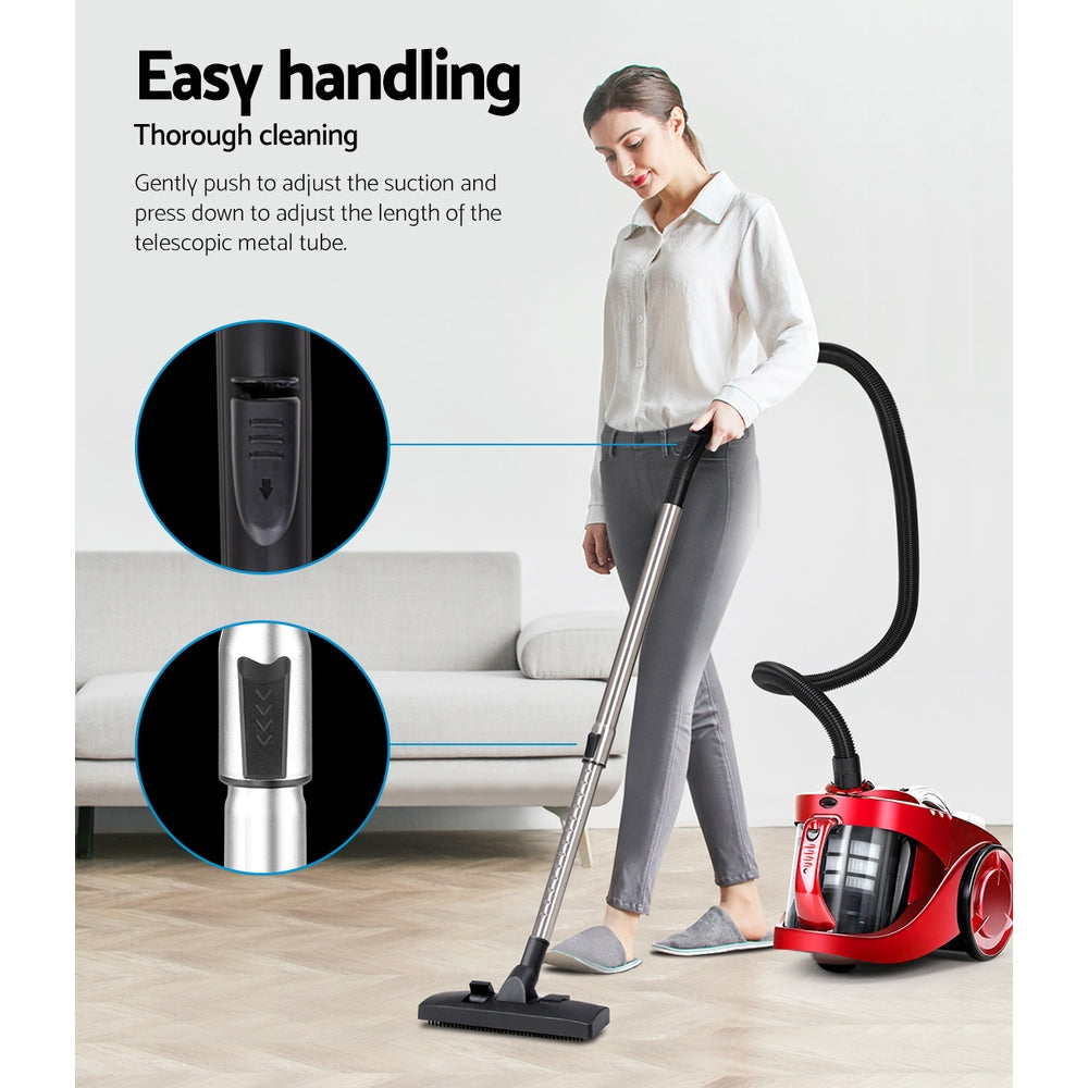 Red 2200w bagless vacuum cleaner with cyclonic hepa filter office