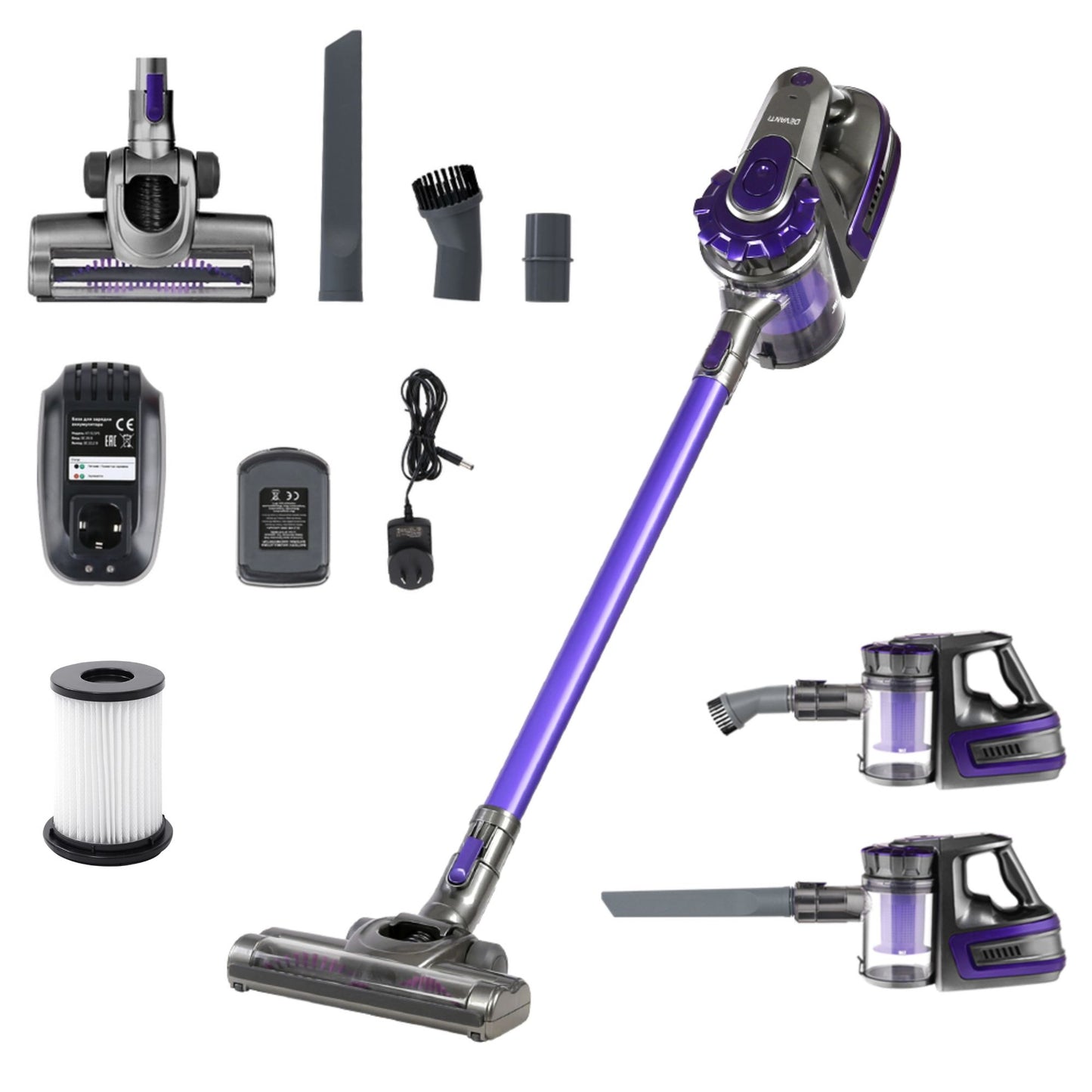 Cordless Handheld Stick Vacuum Cleaner, 150W, 2‑Speed, Purple/Grey