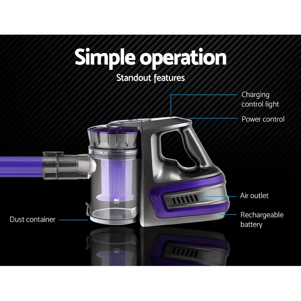 Cordless Handheld Stick Vacuum Cleaner, 150W, 2‑Speed, Purple/Grey