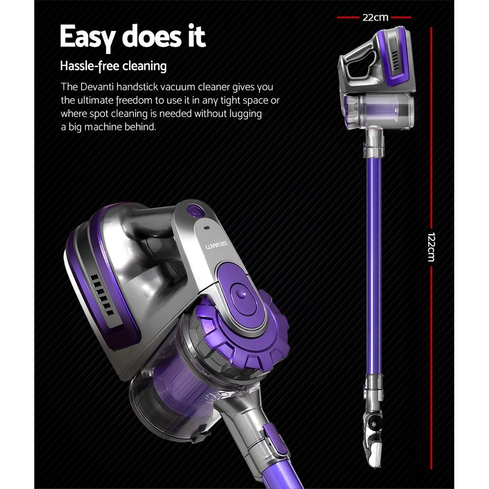 Cordless Handheld Stick Vacuum Cleaner, 150W, 2‑Speed, Purple/Grey
