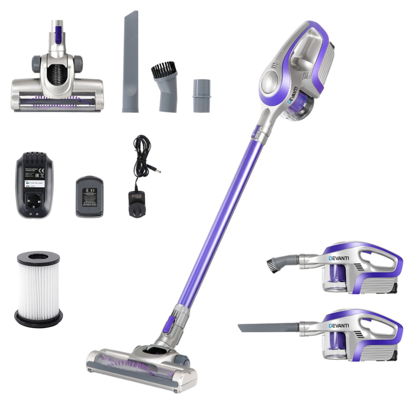 Cordless Stick Vacuum Cleaner - Purple & Grey