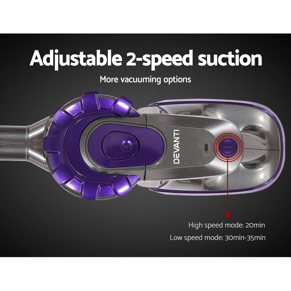Cordless Handstick Vacuum Cleaner, 150W, 2‑Speed with Headlight, Purple