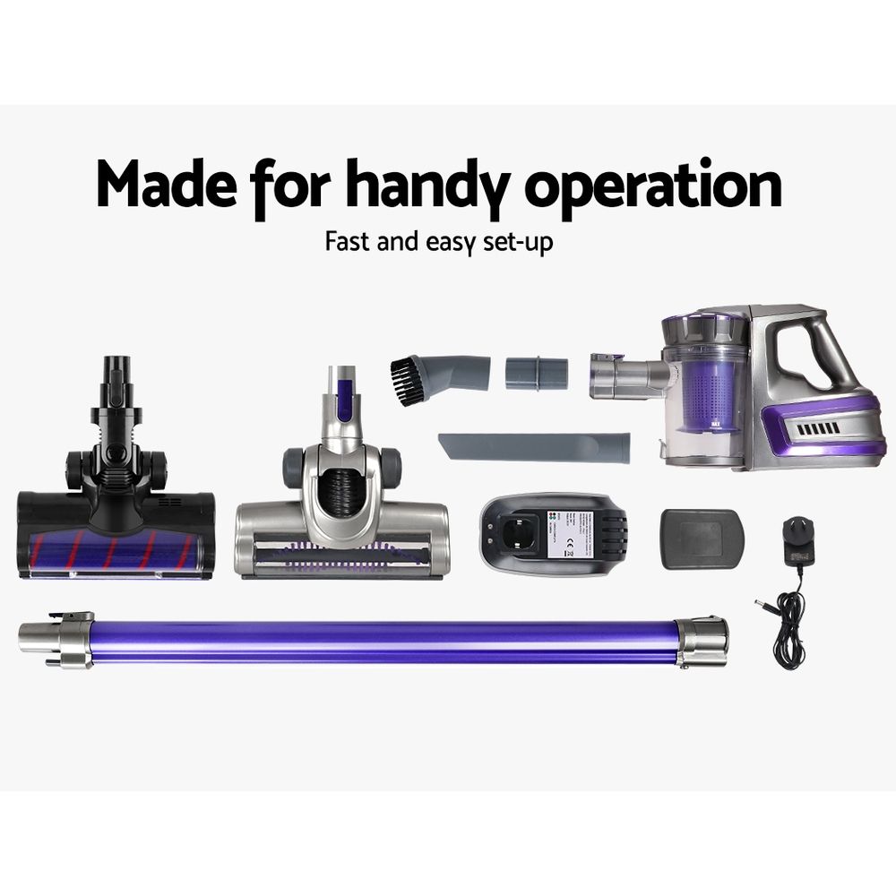 Cordless Handstick Vacuum Cleaner, 150W, 2‑Speed with Headlight, Purple