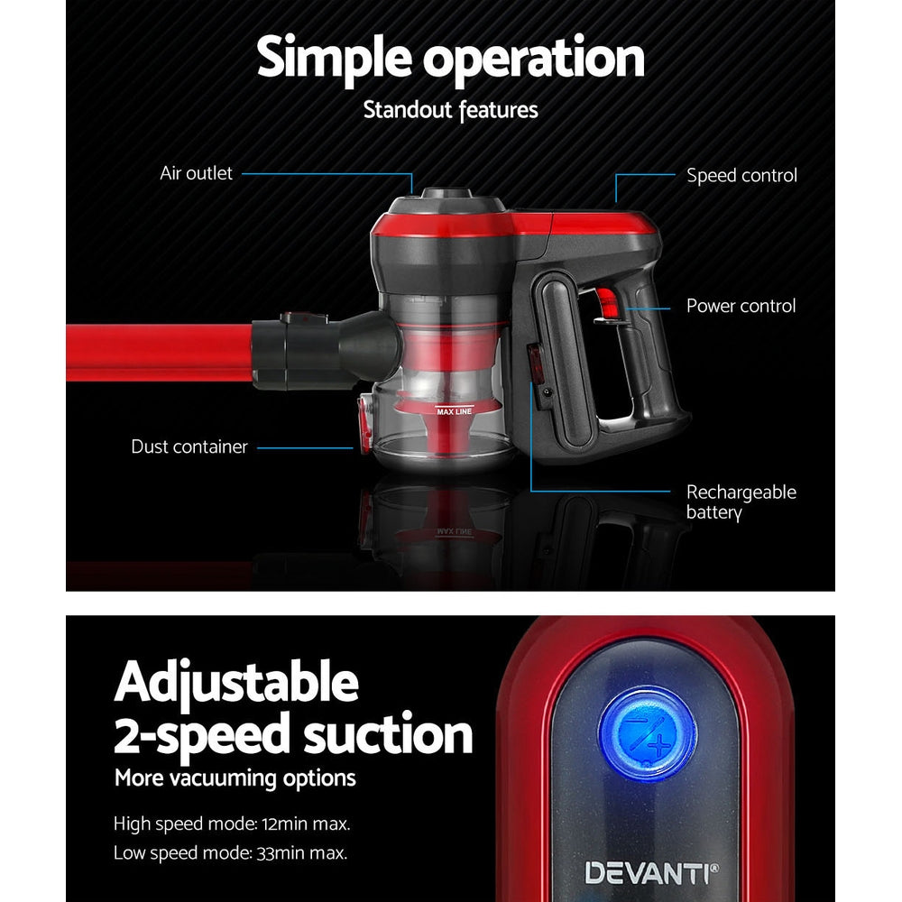 Handheld Vacuum Cleaner Brushless Cordless - 250W Red