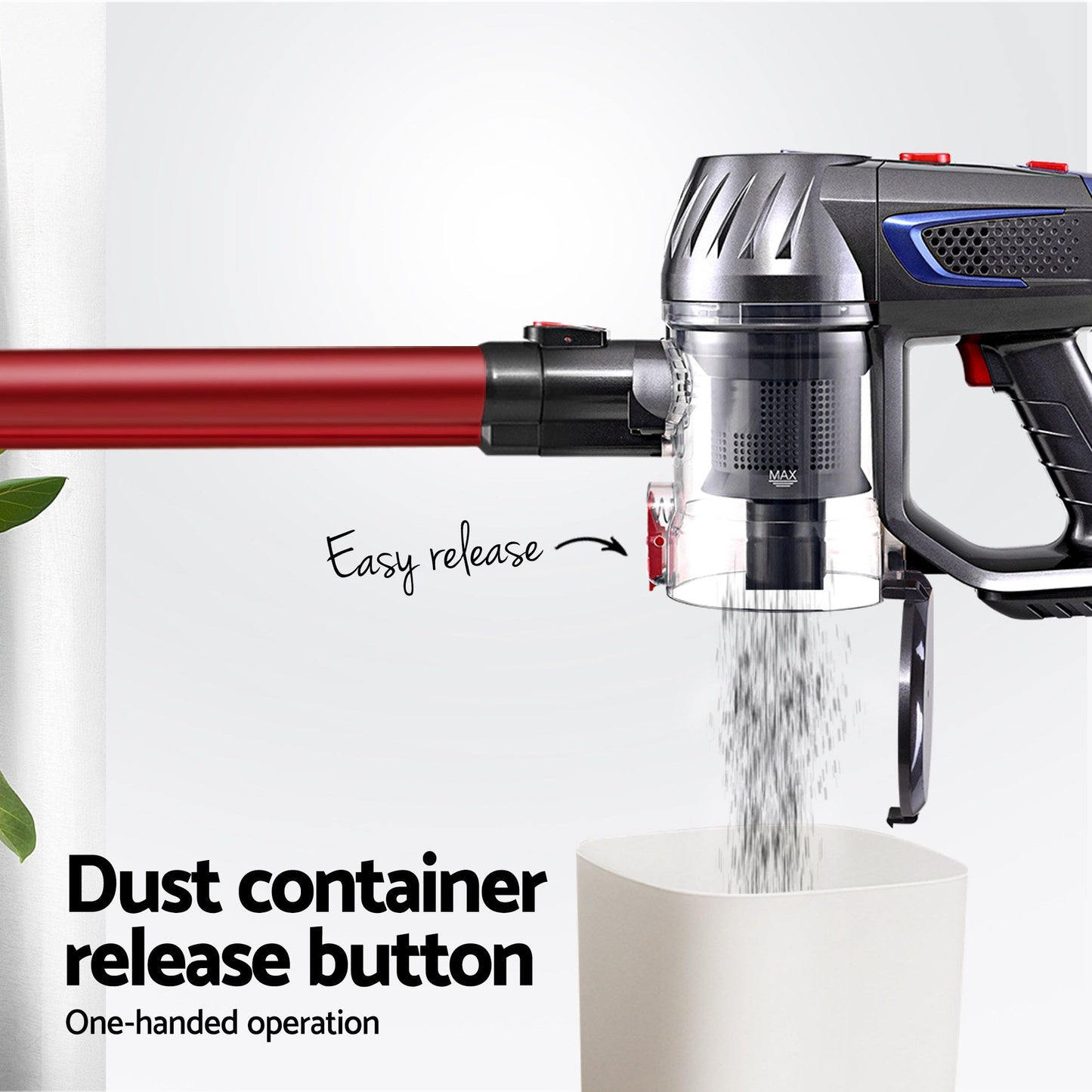 Handheld Vacuum Cleaner Cordless Stick Handstick Vac Bagless 2-Speed Headlight Red