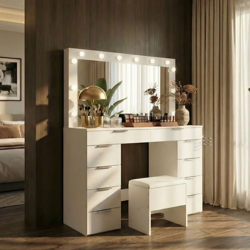 Levede Dressing Table LED Makeup Mirror Stool Set Vanity Desk Cabinet 10 Drawers