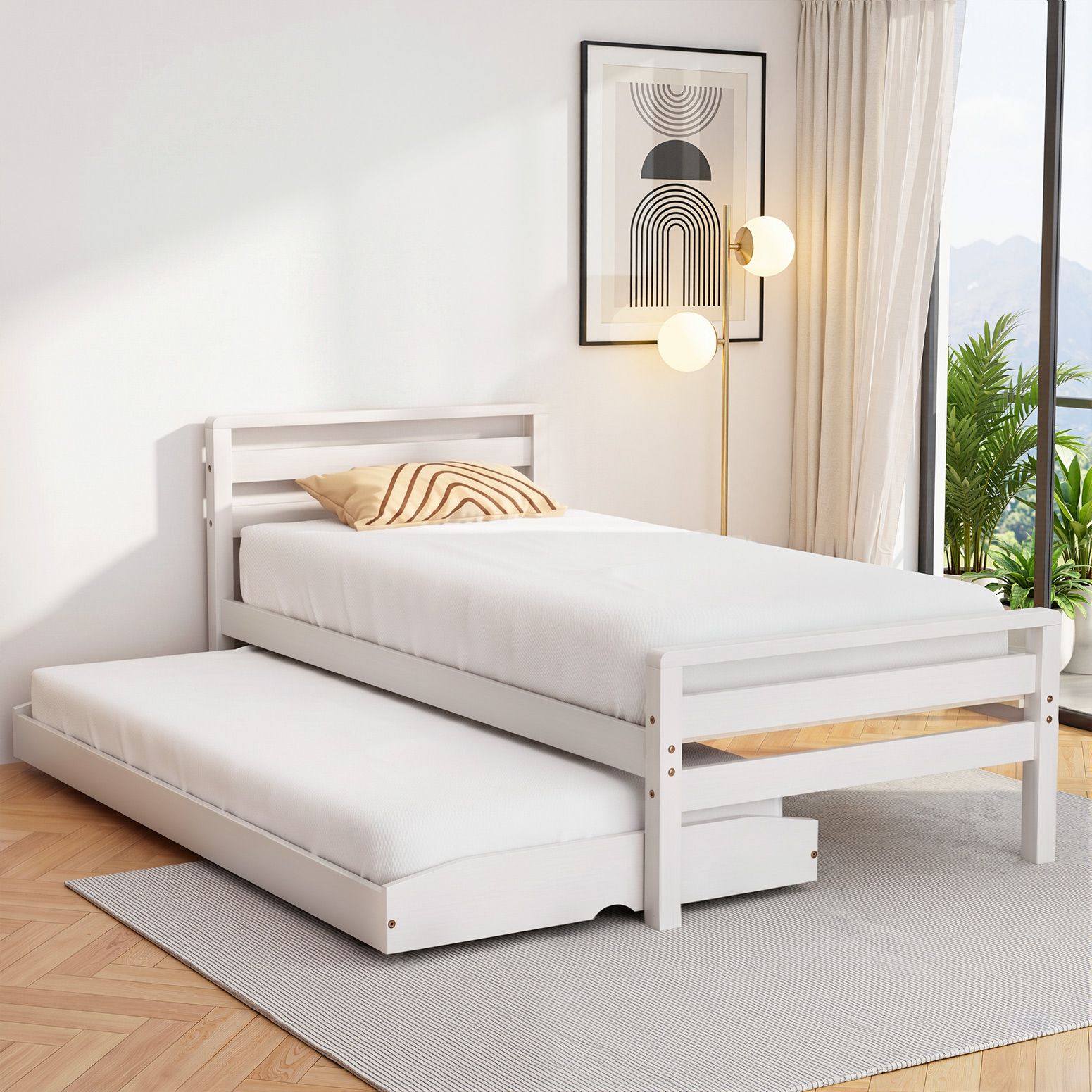 Single white wooden bed frame