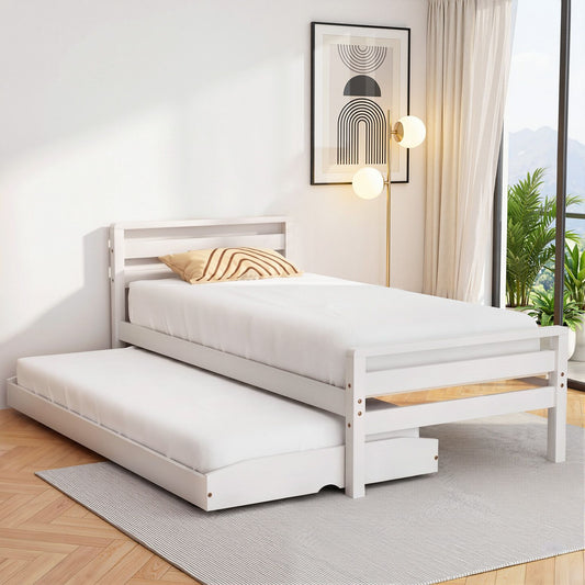 Single white wooden bed frame