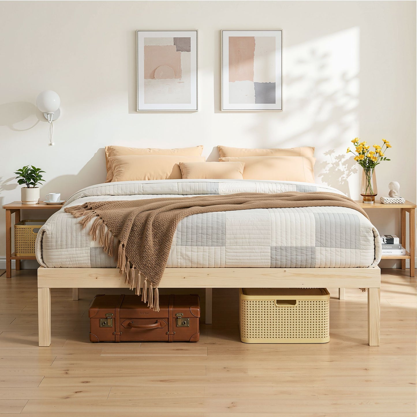 Bed Frame Double Size Wooden Base Mattress Platform Timber - Pine BRUNO