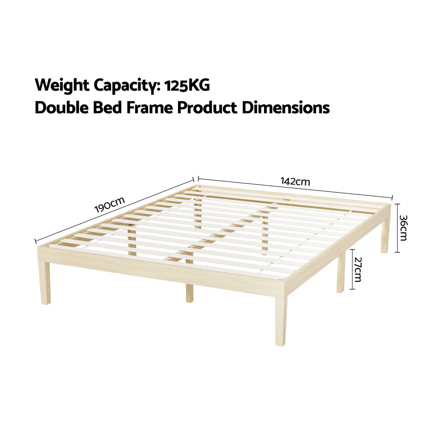 Bed Frame Double Size Wooden Base Mattress Platform Timber - Pine BRUNO