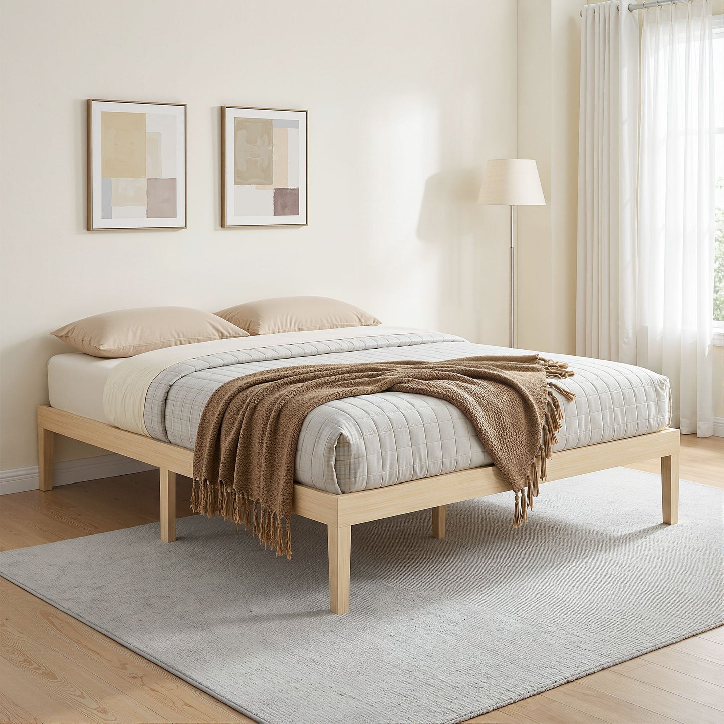 Bed Frame Double Size Wooden Base Mattress Platform Timber - Pine BRUNO