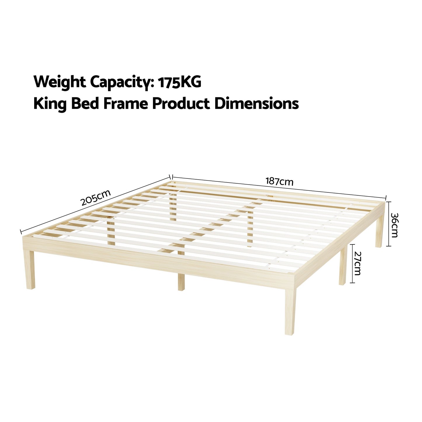 Bed Frame King Size Wooden Base Mattress Platform Timber - Pine BRUNO