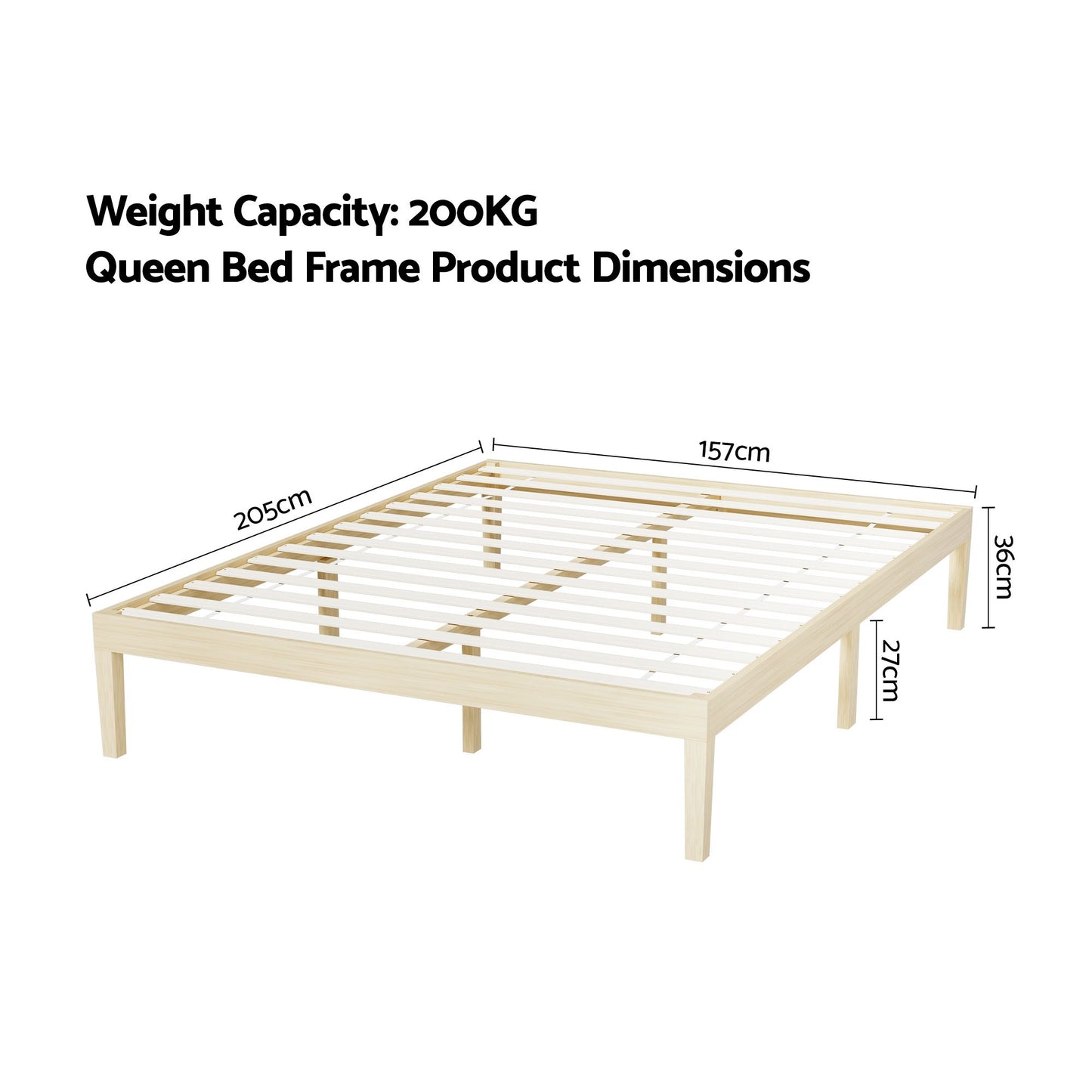 Bed Frame Queen Size Wooden Base Mattress Platform Timber - Pine BRUNO