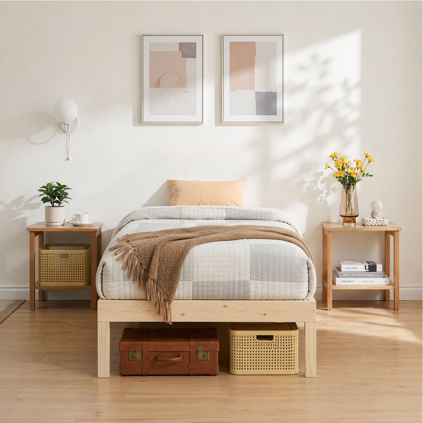 Bed Frame Single Size Wooden Base Mattress Platform Timber - Pine BRUNO