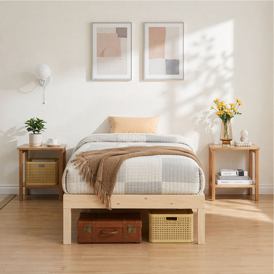 Bed Frame Single Size Wooden Base Mattress Platform Timber - Pine BRUNO