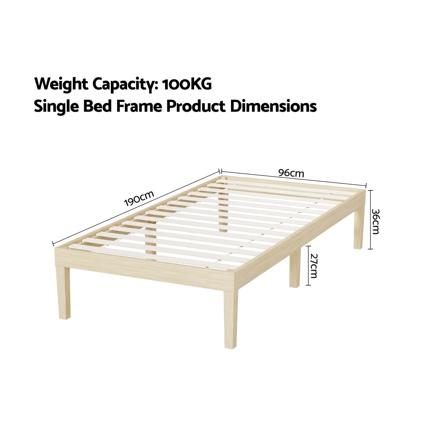 Bed Frame Single Size Wooden Base Mattress Platform Timber - Pine BRUNO