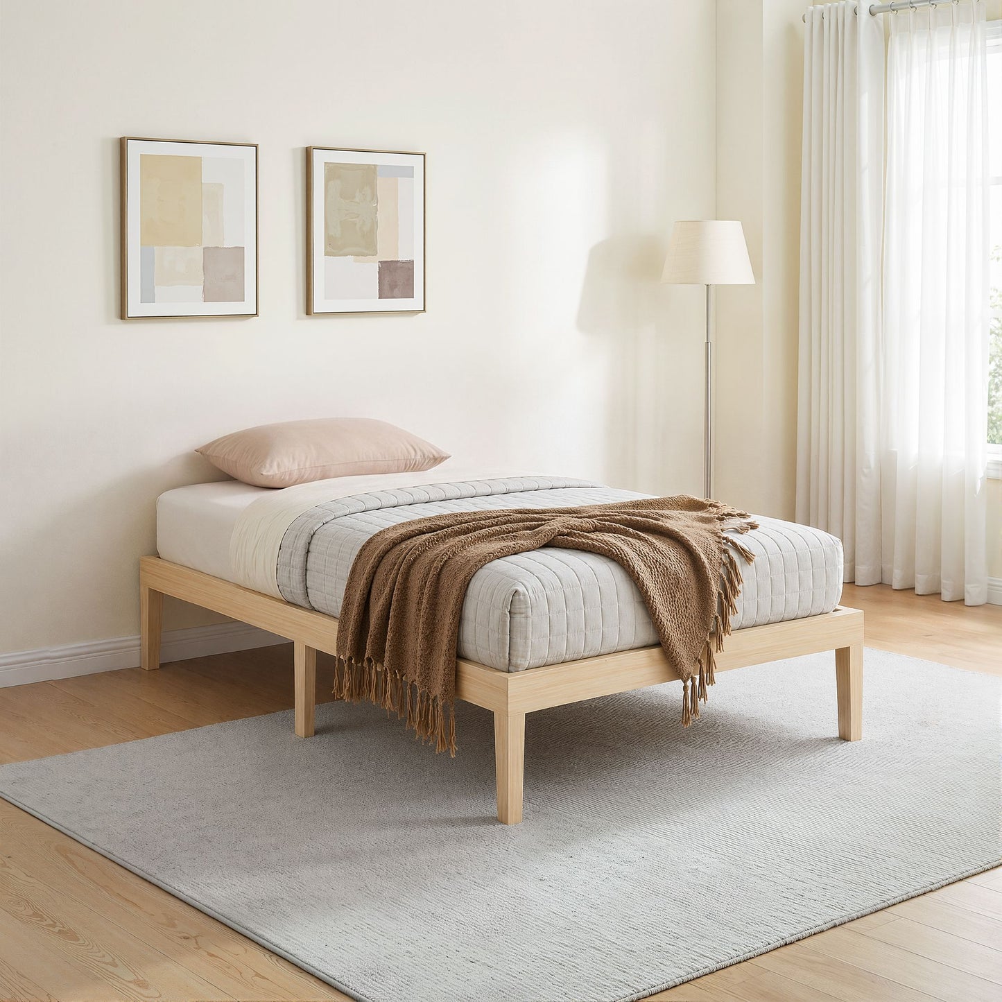 Bed Frame Single Size Wooden Base Mattress Platform Timber - Pine BRUNO
