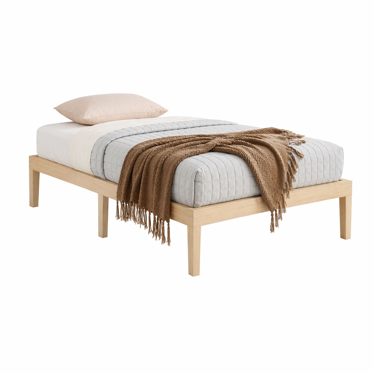 Bed Frame Single Size Wooden Base Mattress Platform Timber - Pine BRUNO