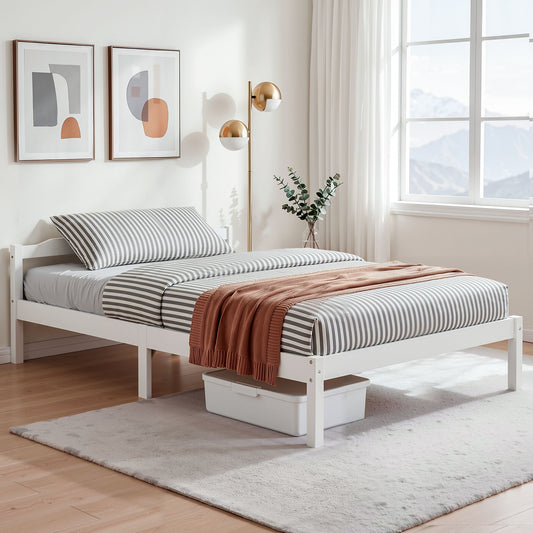 Double white wooden bed frame