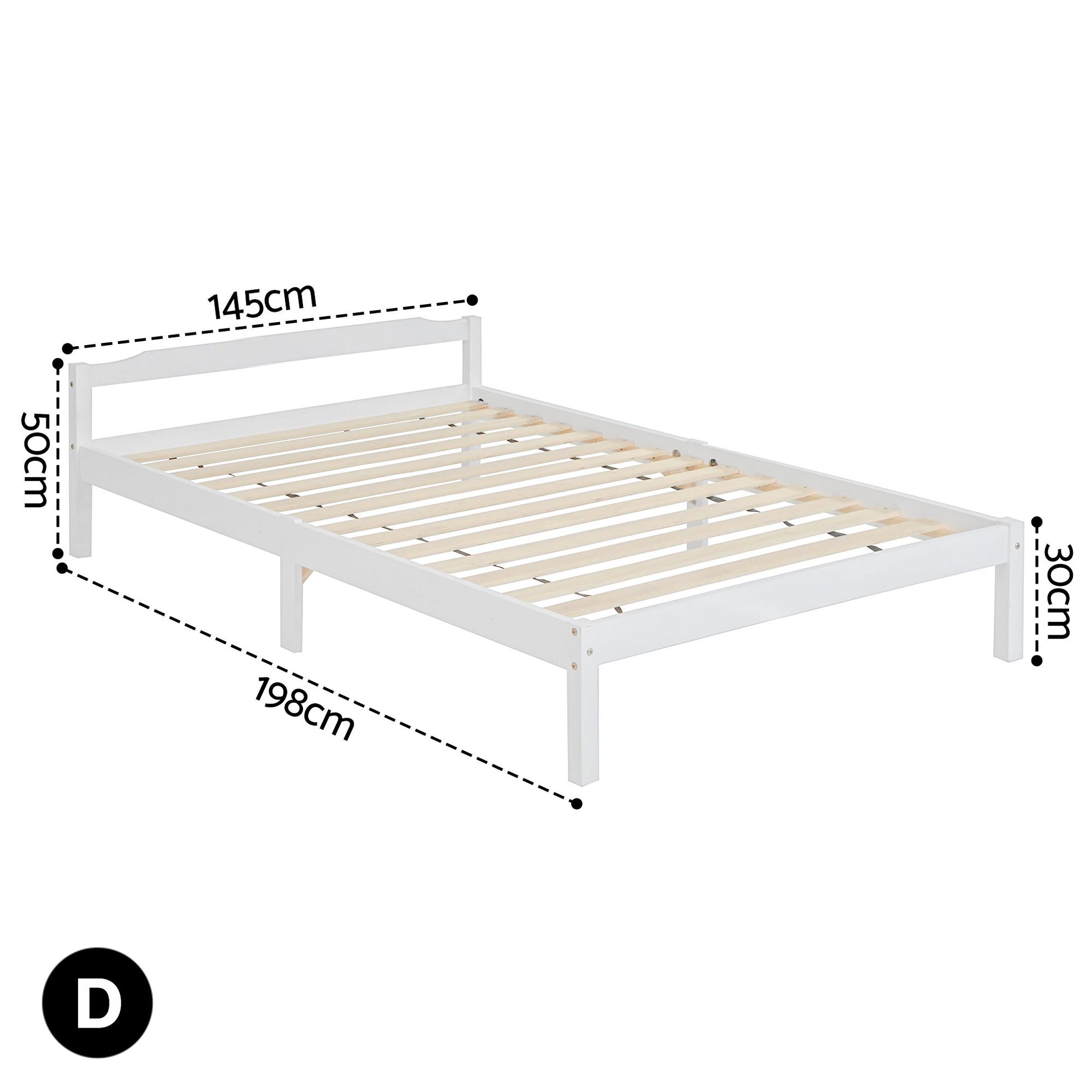 Double white wooden bed frame
