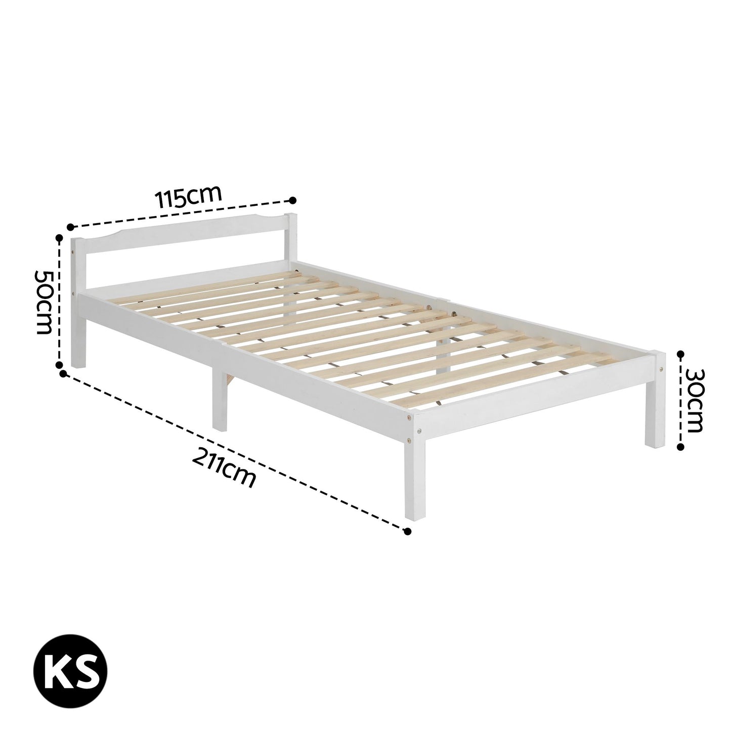White wooden timber bed frame for bedroom mattress support